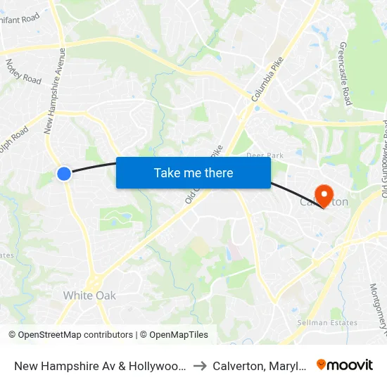 New Hampshire Av & Hollywood Av to Calverton, Maryland map