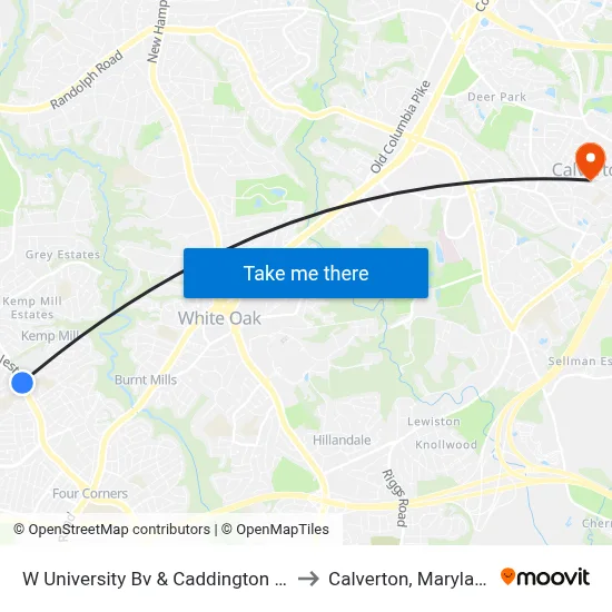 W University Bv & Caddington Av to Calverton, Maryland map