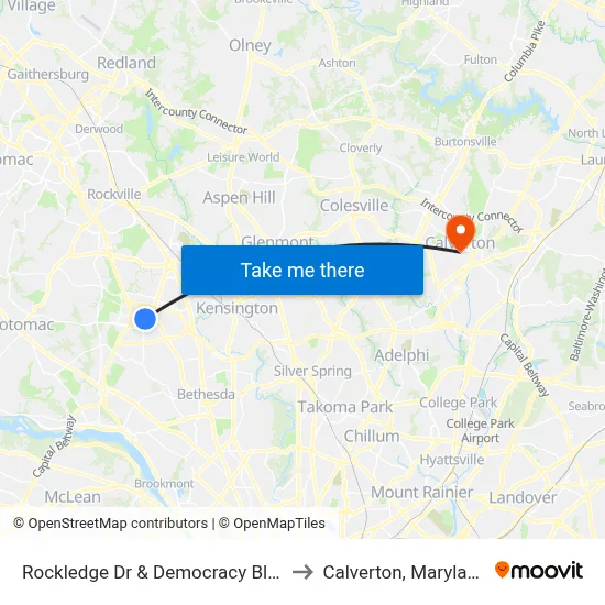 Rockledge Dr & Democracy Blvd to Calverton, Maryland map