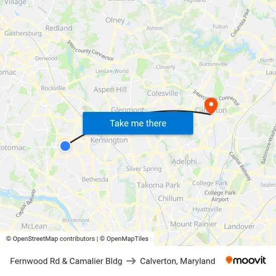 Fernwood Rd & Camalier Bldg to Calverton, Maryland map