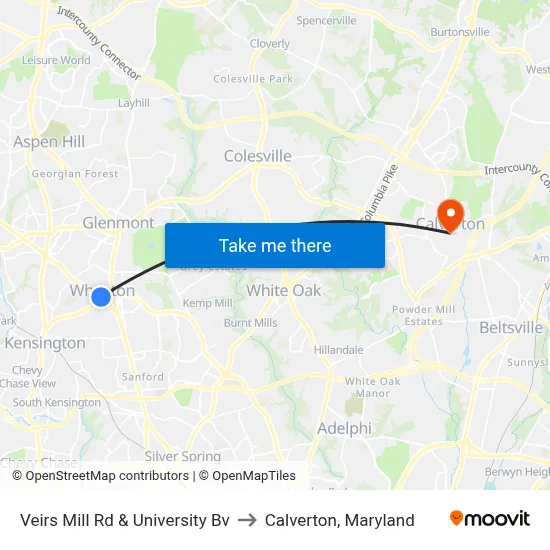 Veirs Mill Rd & University Bv to Calverton, Maryland map