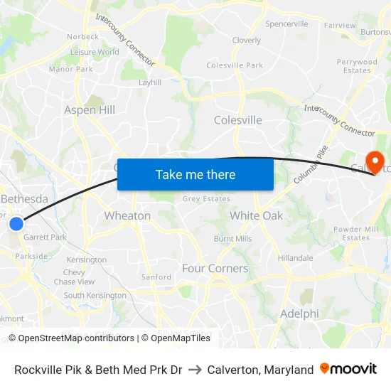 Rockville Pik & Beth Med Prk Dr to Calverton, Maryland map