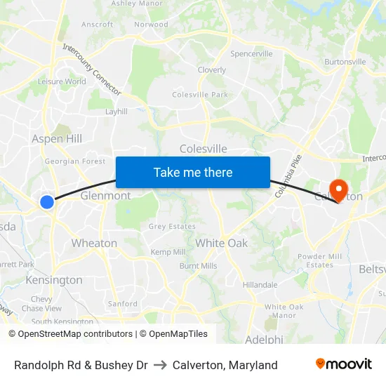 Randolph Rd & Bushey Dr to Calverton, Maryland map