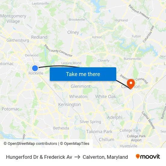 Hungerford Dr & Frederick Av to Calverton, Maryland map