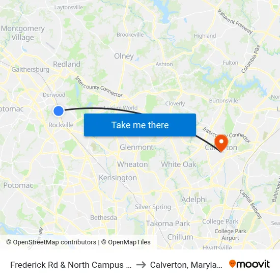 Frederick Rd & North Campus Dr to Calverton, Maryland map