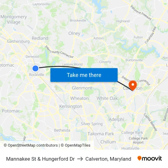 Mannakee St & Hungerford  Dr to Calverton, Maryland map