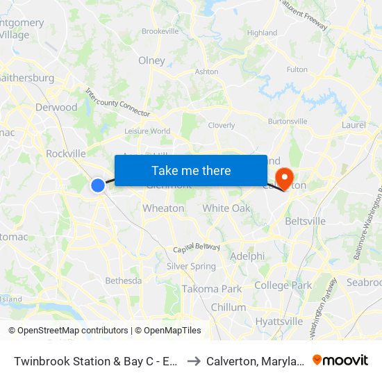 Twinbrook Station & Bay C - East to Calverton, Maryland map