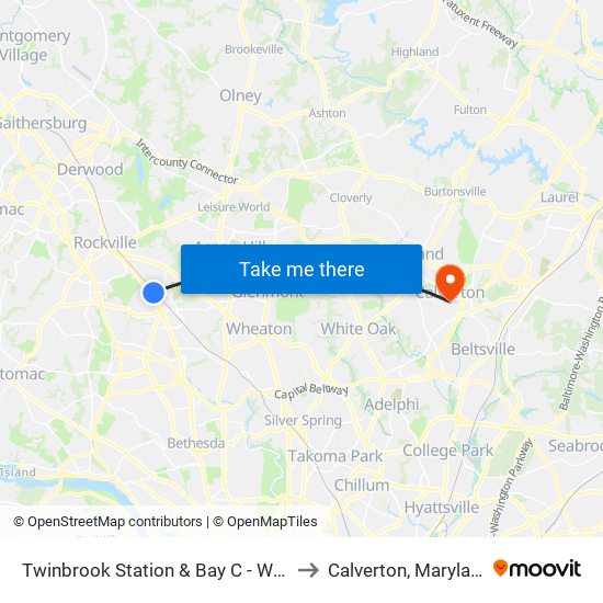 Twinbrook Station & Bay C - West to Calverton, Maryland map