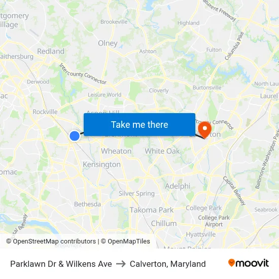 Parklawn Dr & Wilkens Ave to Calverton, Maryland map