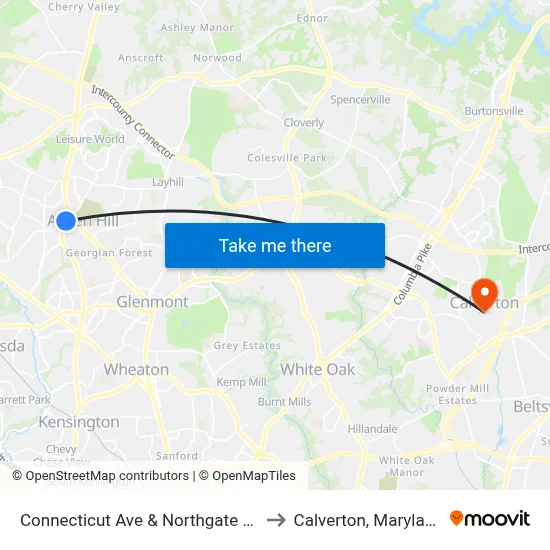 Connecticut Ave & Northgate Sc to Calverton, Maryland map