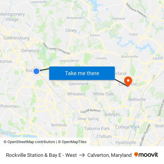 Rockville Station & Bay E - West to Calverton, Maryland map