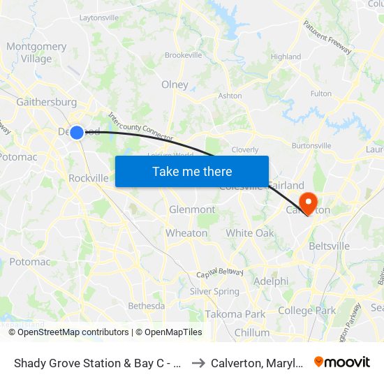 Shady Grove Station & Bay C - East to Calverton, Maryland map