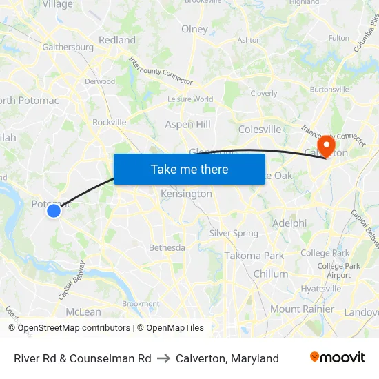 River Rd & Counselman Rd to Calverton, Maryland map