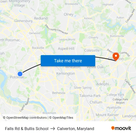 Falls Rd & Bullis School to Calverton, Maryland map