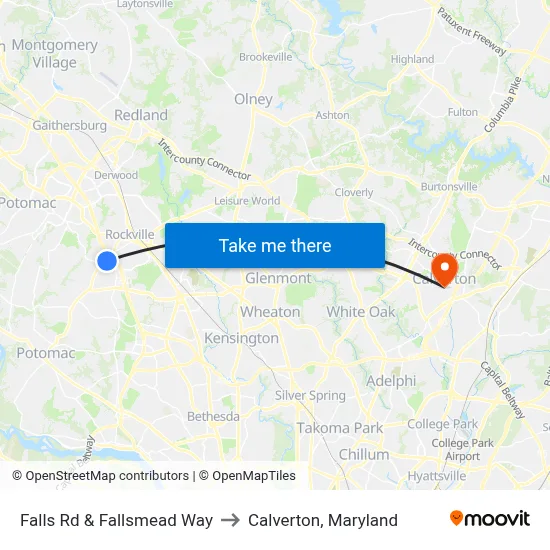 Falls Rd & Fallsmead Way to Calverton, Maryland map