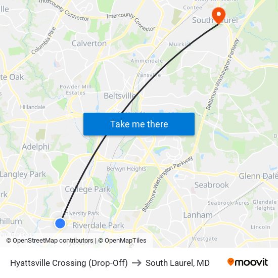 Hyattsville Crossing (Drop-Off) to South Laurel, MD map