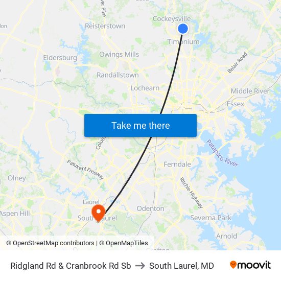 Ridgland Rd & Cranbrook Rd Sb to South Laurel, MD map