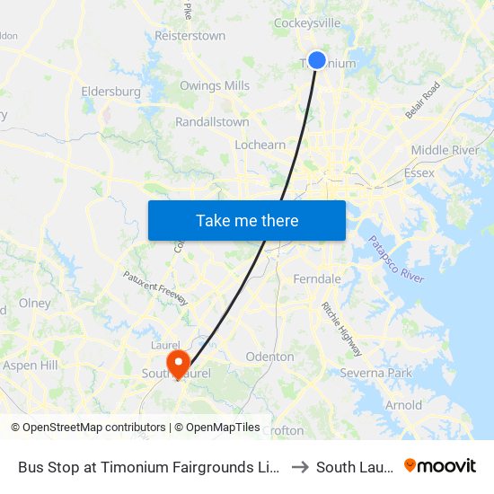 Bus Stop at Timonium Fairgrounds Light Rail Station Sb to South Laurel, MD map