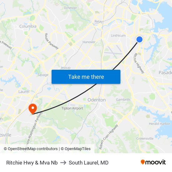 Ritchie Hwy & Mva Nb to South Laurel, MD map