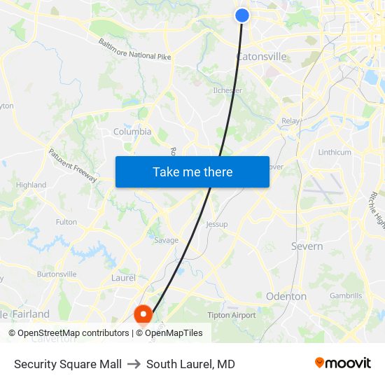Security Square Mall to South Laurel, MD map