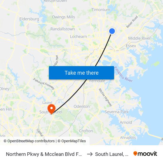 Northern Pkwy & Mcclean Blvd FS Eb to South Laurel, MD map