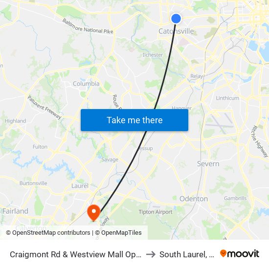 Craigmont Rd & Westview Mall Opp Wb to South Laurel, MD map