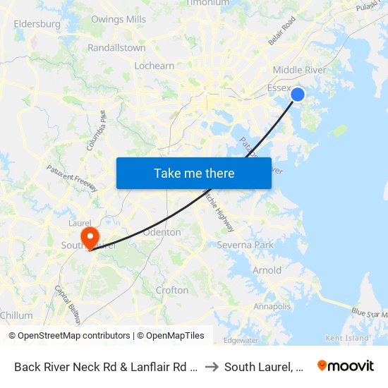 Back River Neck Rd & Lanflair Rd Sb to South Laurel, MD map