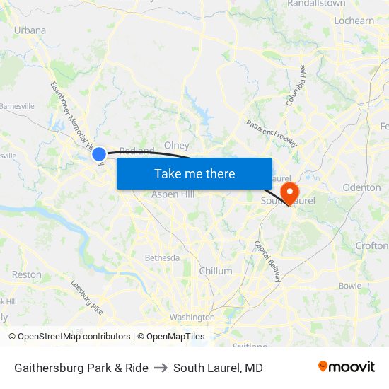 Gaithersburg Park & Ride to South Laurel, MD map