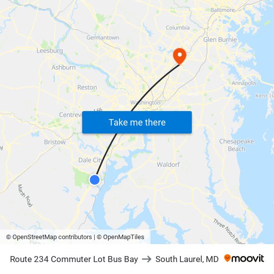 Route 234 Commuter Lot Bus Bay to South Laurel, MD map