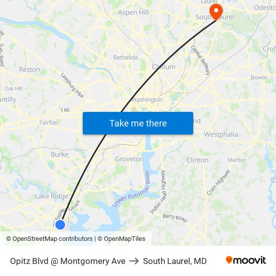 Opitz Blvd @ Montgomery Ave to South Laurel, MD map