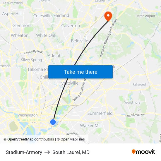 Stadium-Armory to South Laurel, MD map