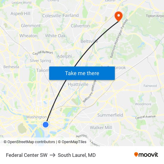 Federal Center SW to South Laurel, MD map