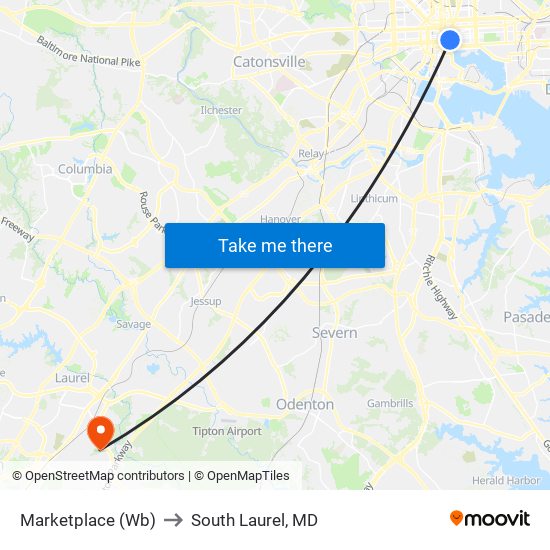 Marketplace (Wb) to South Laurel, MD map