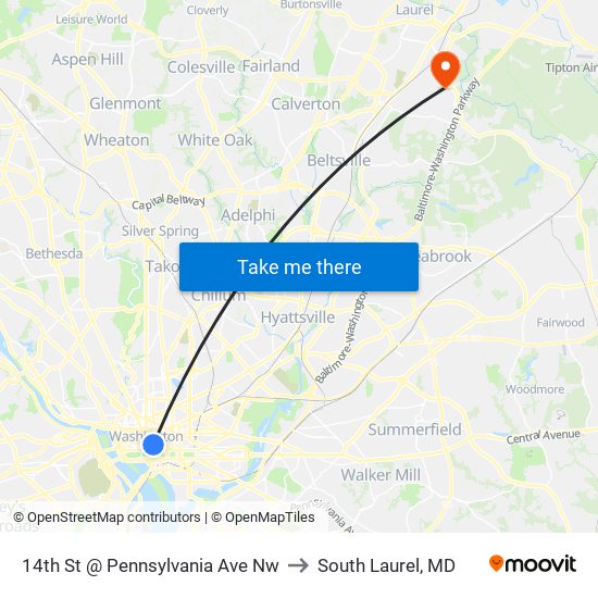 14th St @ Pennsylvania Ave Nw to South Laurel, MD map