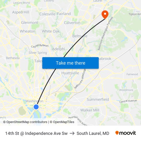 14th St @ Independence Ave Sw to South Laurel, MD map