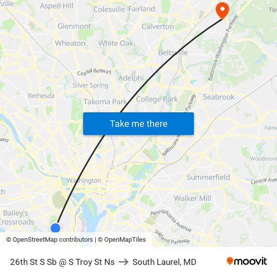 26th St S Sb @ S Troy St Ns to South Laurel, MD map