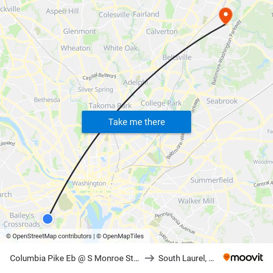 Columbia Pike Eb @ S Monroe St FS to South Laurel, MD map