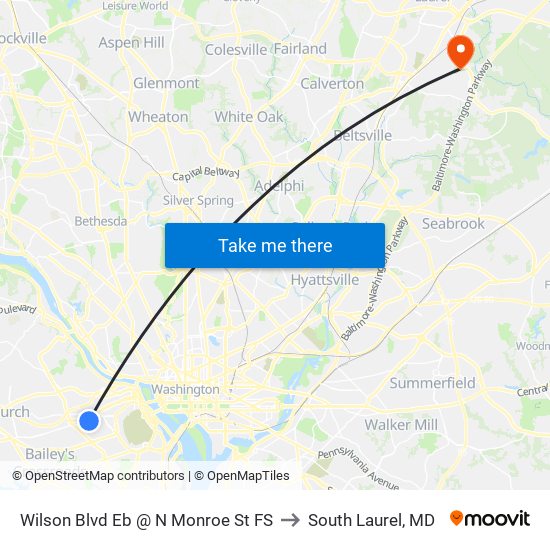 Wilson Blvd Eb @ N Monroe St FS to South Laurel, MD map