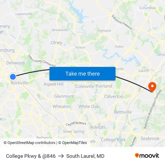 College Pkwy & @846 to South Laurel, MD map