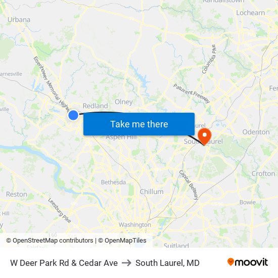 W Deer Park Rd & Cedar Ave to South Laurel, MD map