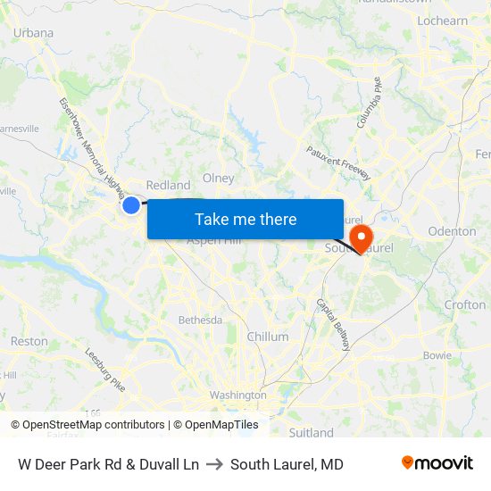 W Deer Park Rd & Duvall Ln to South Laurel, MD map