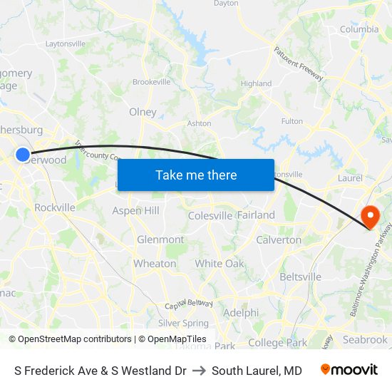 S Frederick Ave & S Westland Dr to South Laurel, MD map