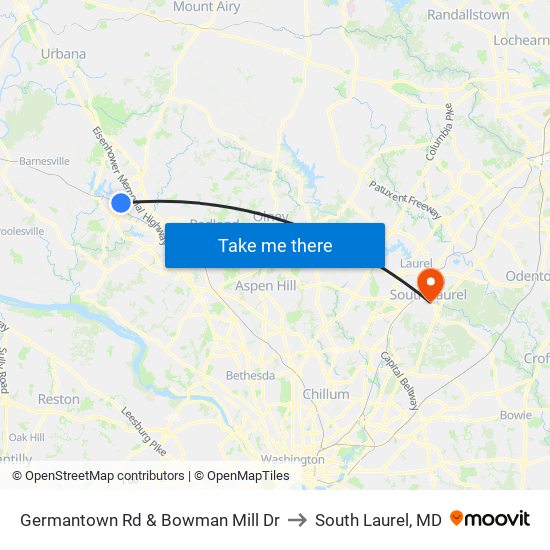 Germantown Rd & Bowman Mill Dr to South Laurel, MD map