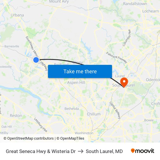 Great Seneca Hwy & Wisteria Dr to South Laurel, MD map