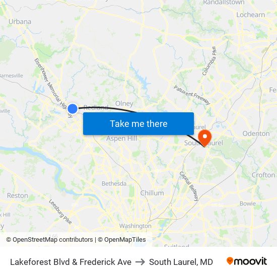 Lakeforest Blvd & Frederick Ave to South Laurel, MD map