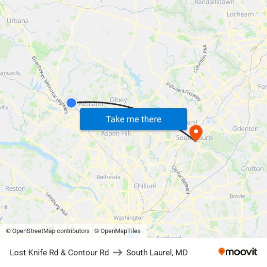 Lost Knife Rd & Contour Rd to South Laurel, MD map