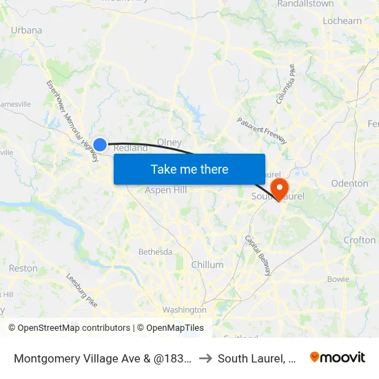 Montgomery Village Ave & @18310 to South Laurel, MD map