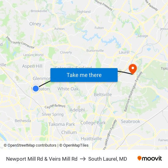 Newport Mill Rd & Veirs Mill Rd to South Laurel, MD map