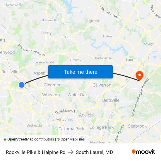 Rockville Pike & Halpine Rd to South Laurel, MD map