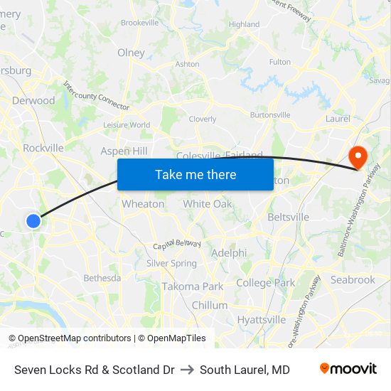 Seven Locks Rd & Scotland Dr to South Laurel, MD map